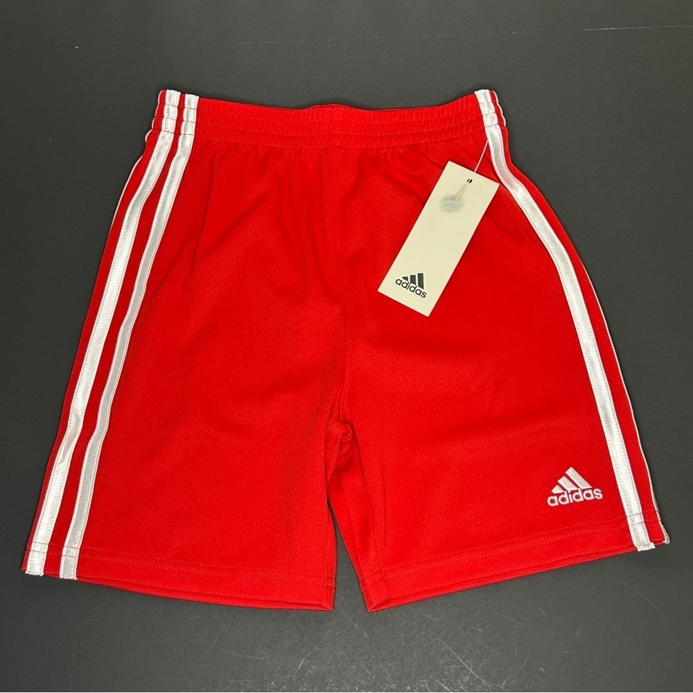 Adidas Boys' Athletic Shorts Size 6 Red Elastic Waistband - Picture 2 of 9